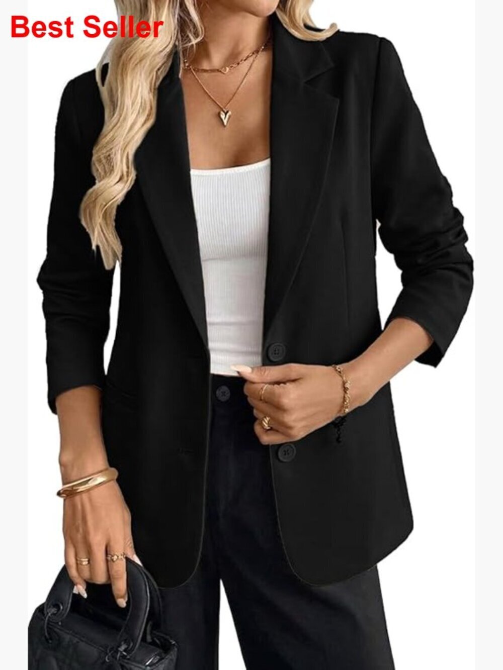 Polyester Blend Blazer with Notch Lapel and Pockets